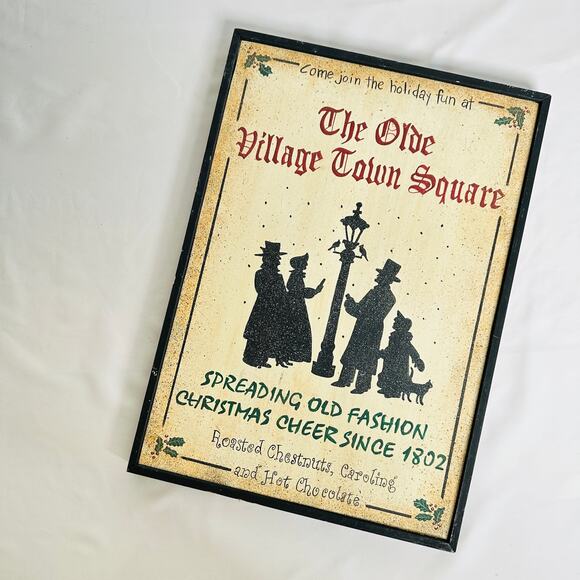 Primitive Farmhouse Christmas The Olde Village Town Square Wooden Wall Decor - Picture 1 of 11